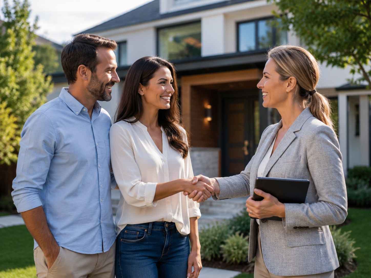 Real estate agent helping clients